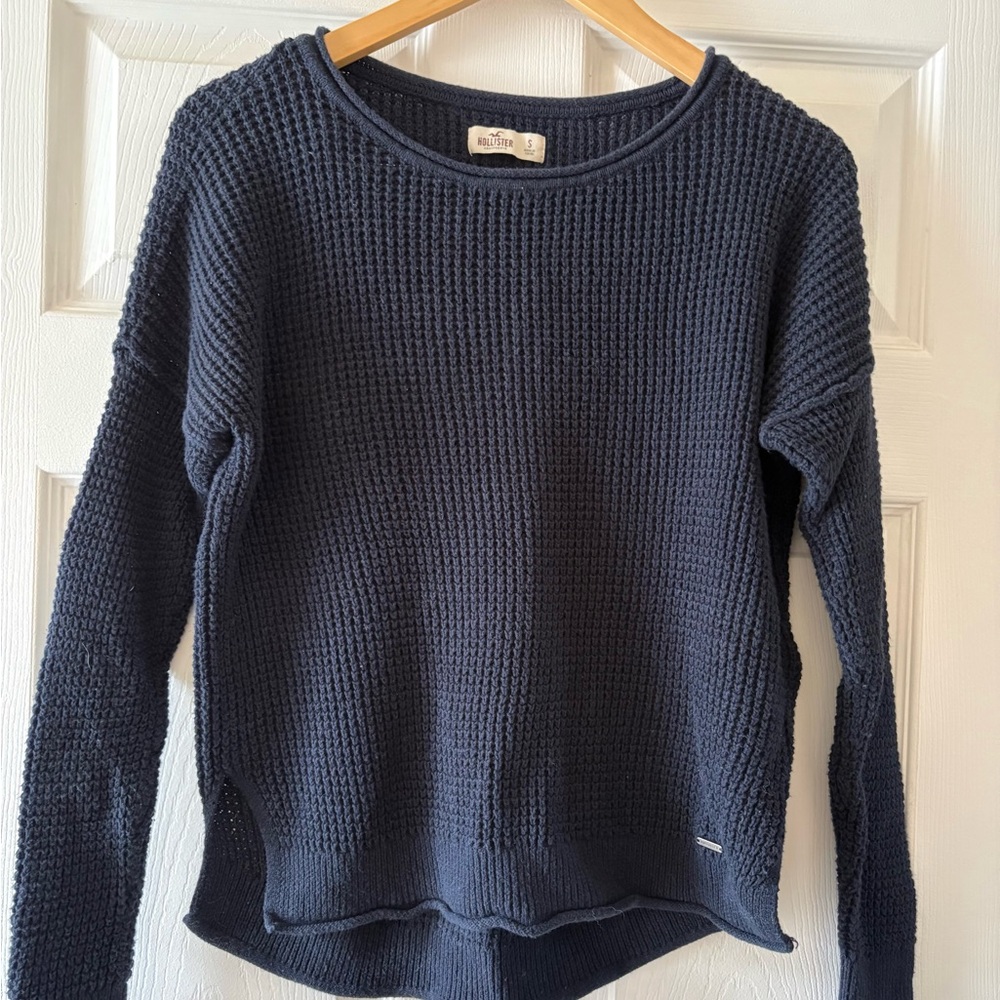 Waffle Knit Crewneck Sweater - Navy